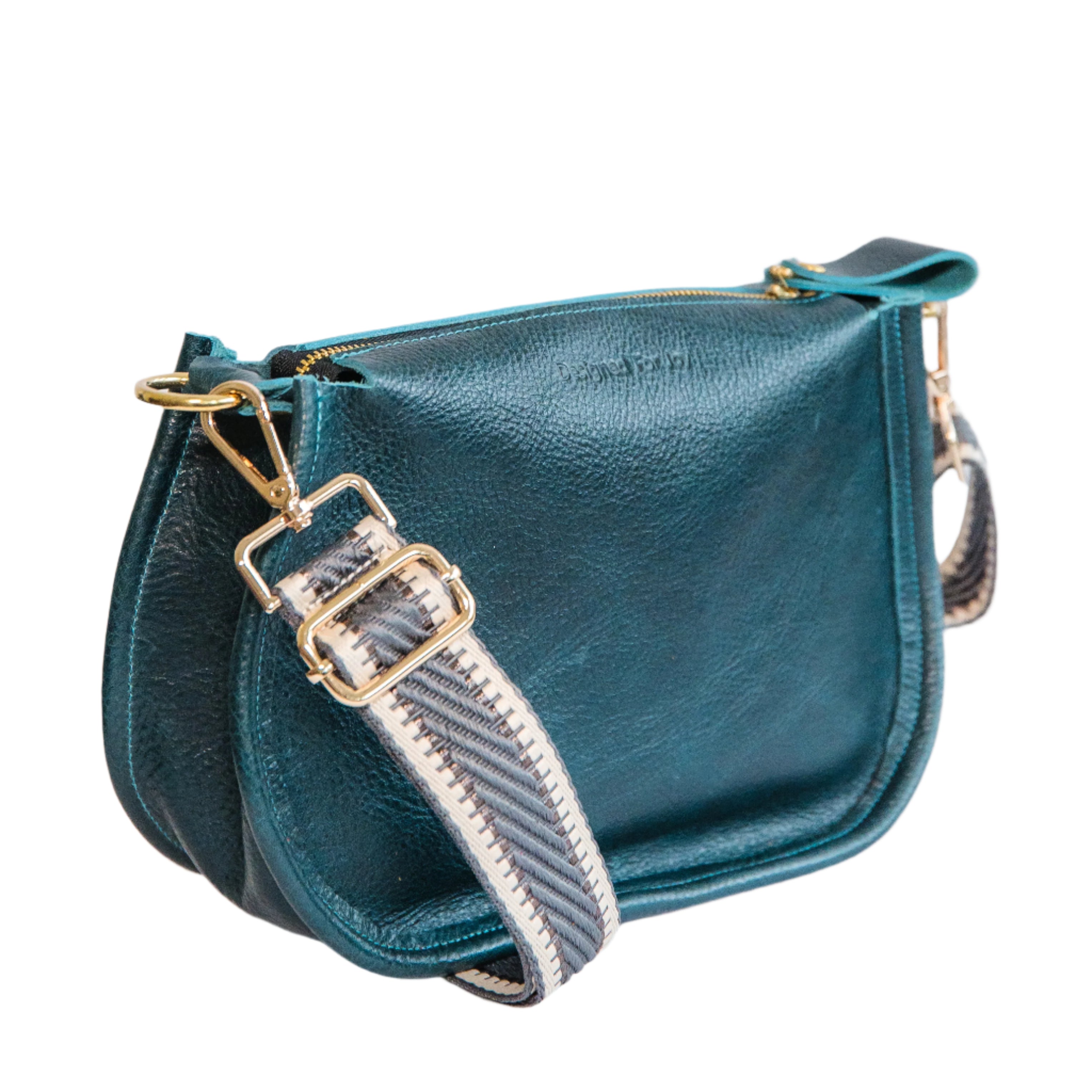 45 degree angle of teal crossbody handbag