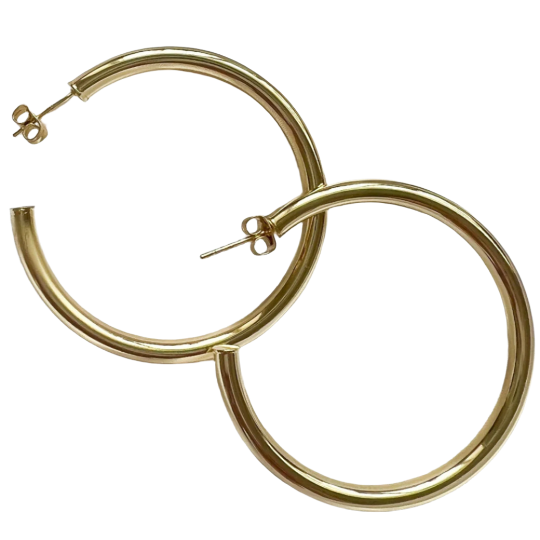 A pair of 2 inch gold hoop earrings