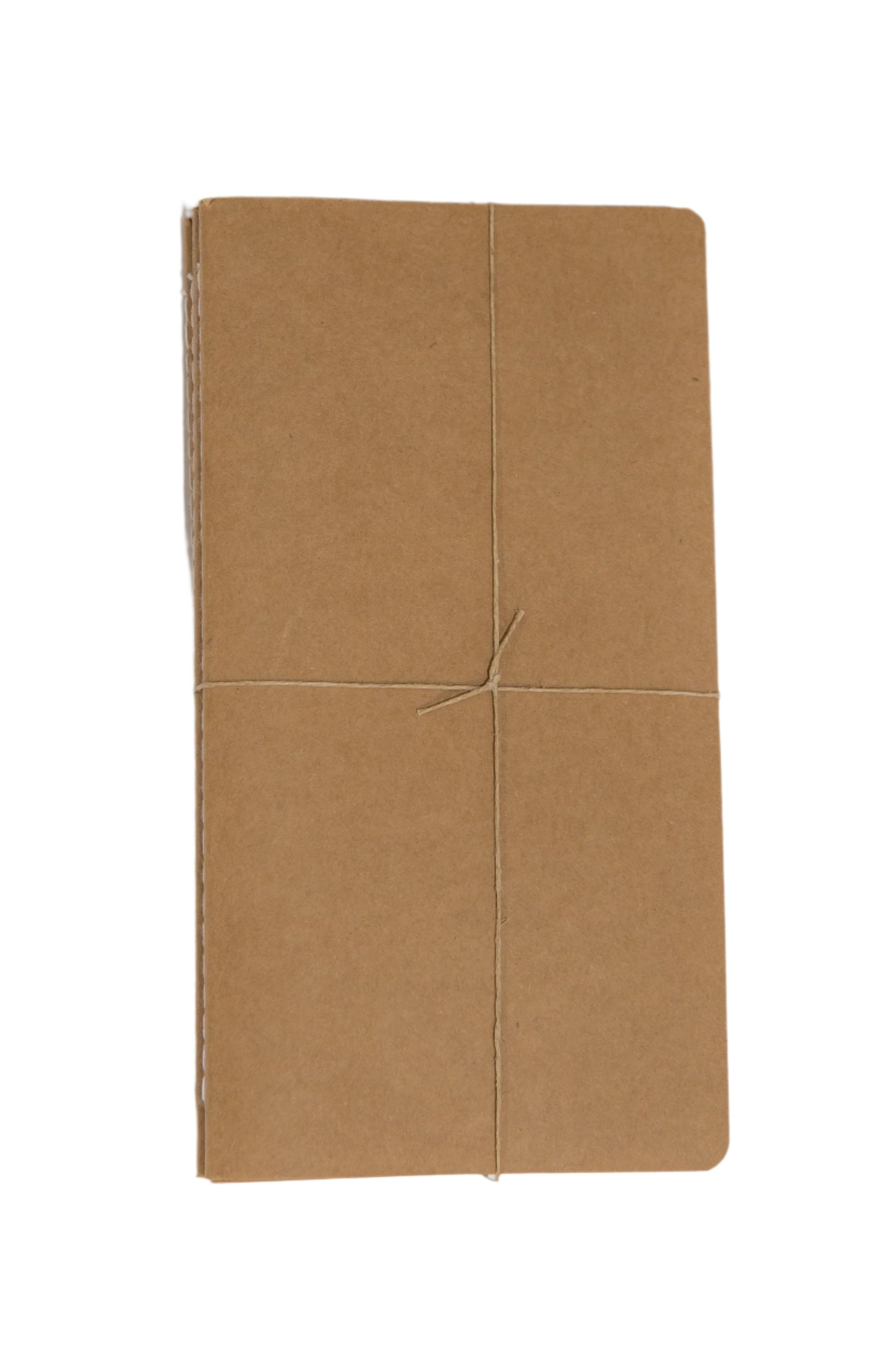 Brown cover and string that packages a refill of traveler journal paper, displayed on a white background