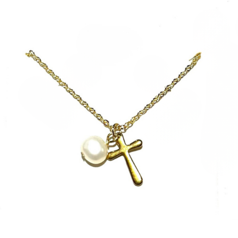 Cecelia Designs Pearl & Cross Hepburn Necklace