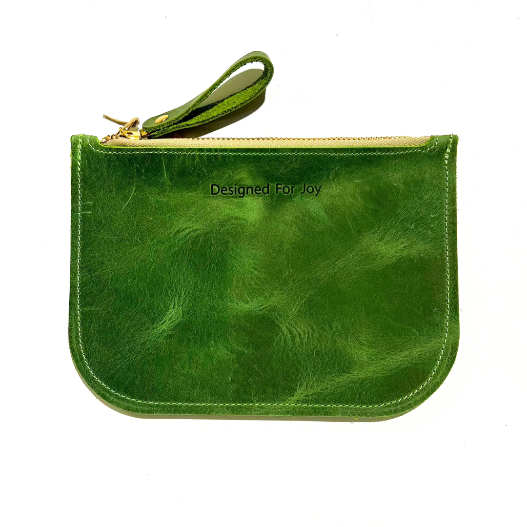 Evergreen leather slim zipper coin purse, displayed on a white background