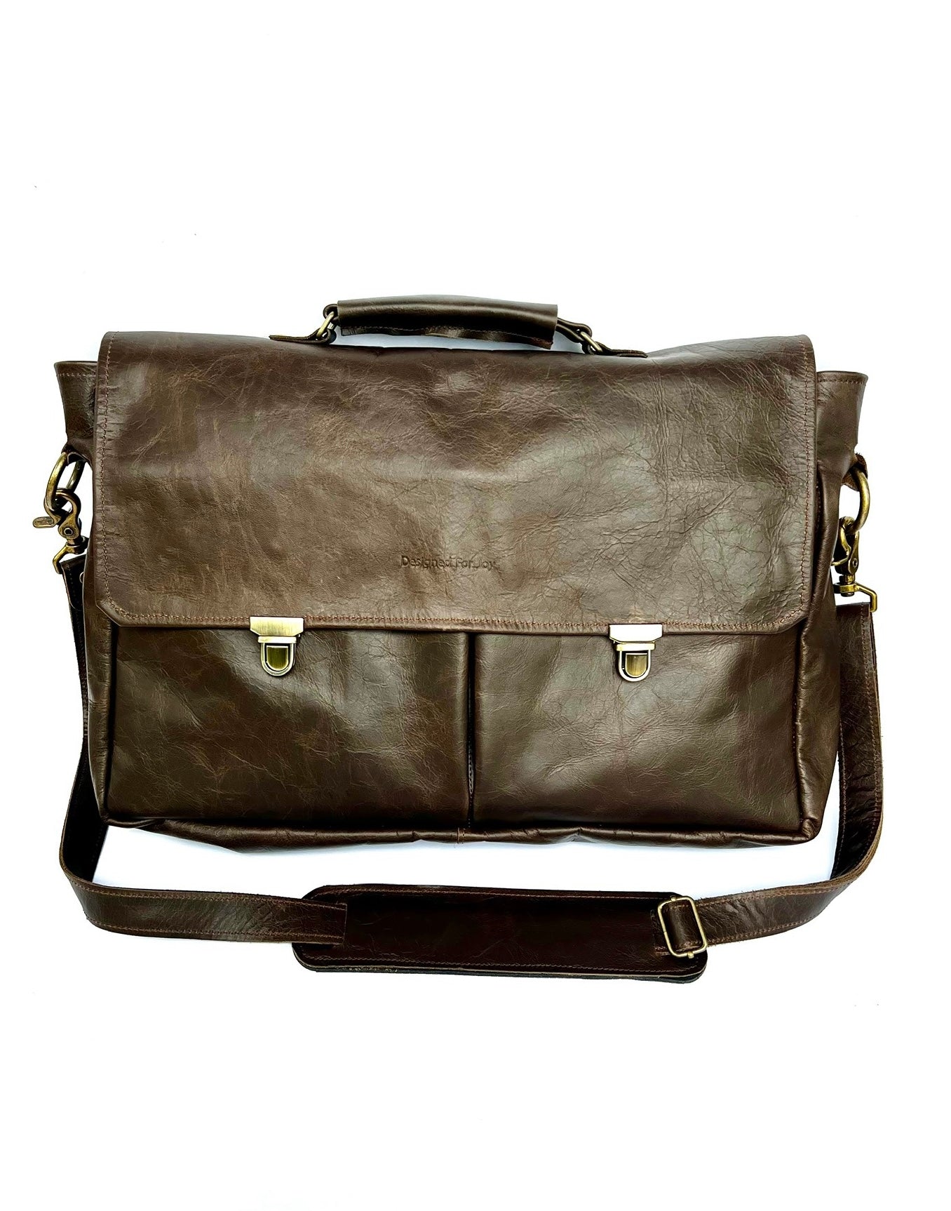 Cinnamon brown professional messenger/laptop bag displayed on a white background