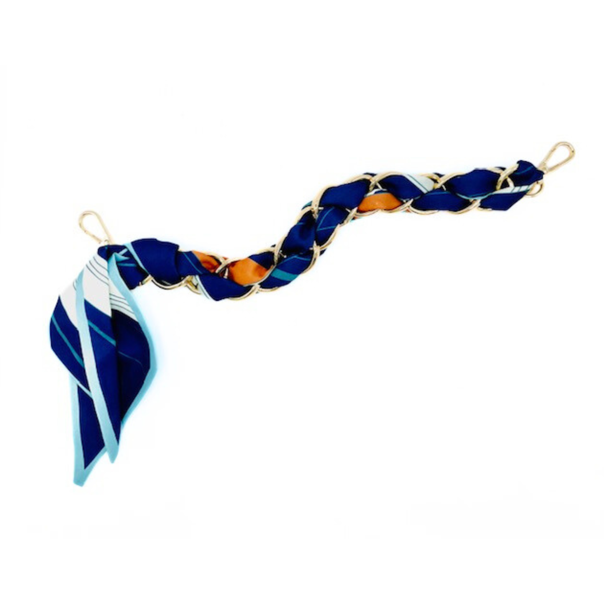 Baltic blue and coral scarf chain strap, displayed on a white background