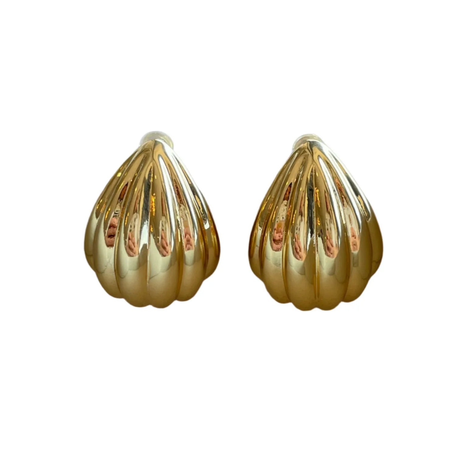 Pair of ribbed-textured teardrop post earrings