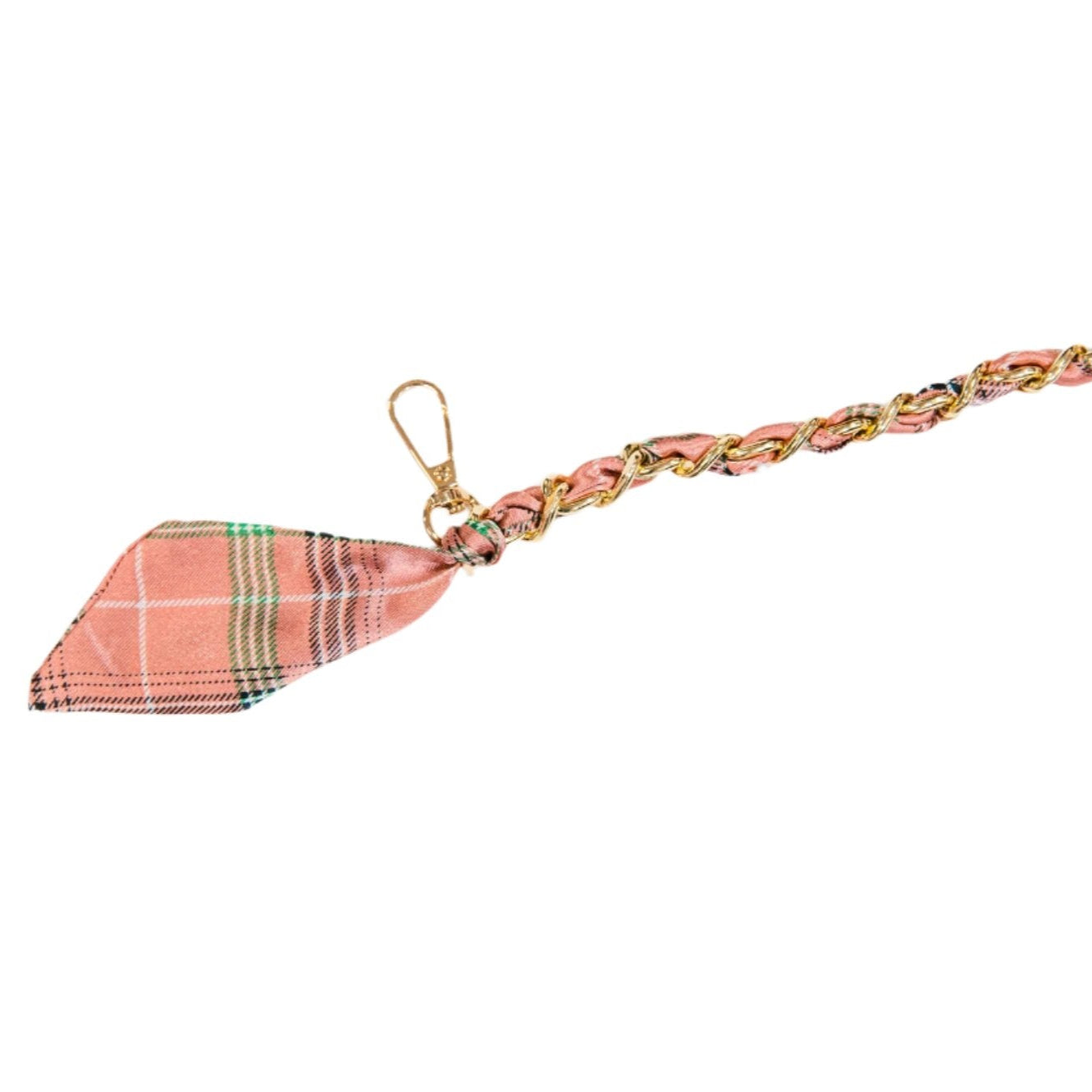 Peach plaid scarf chain strap, displayed on a white background