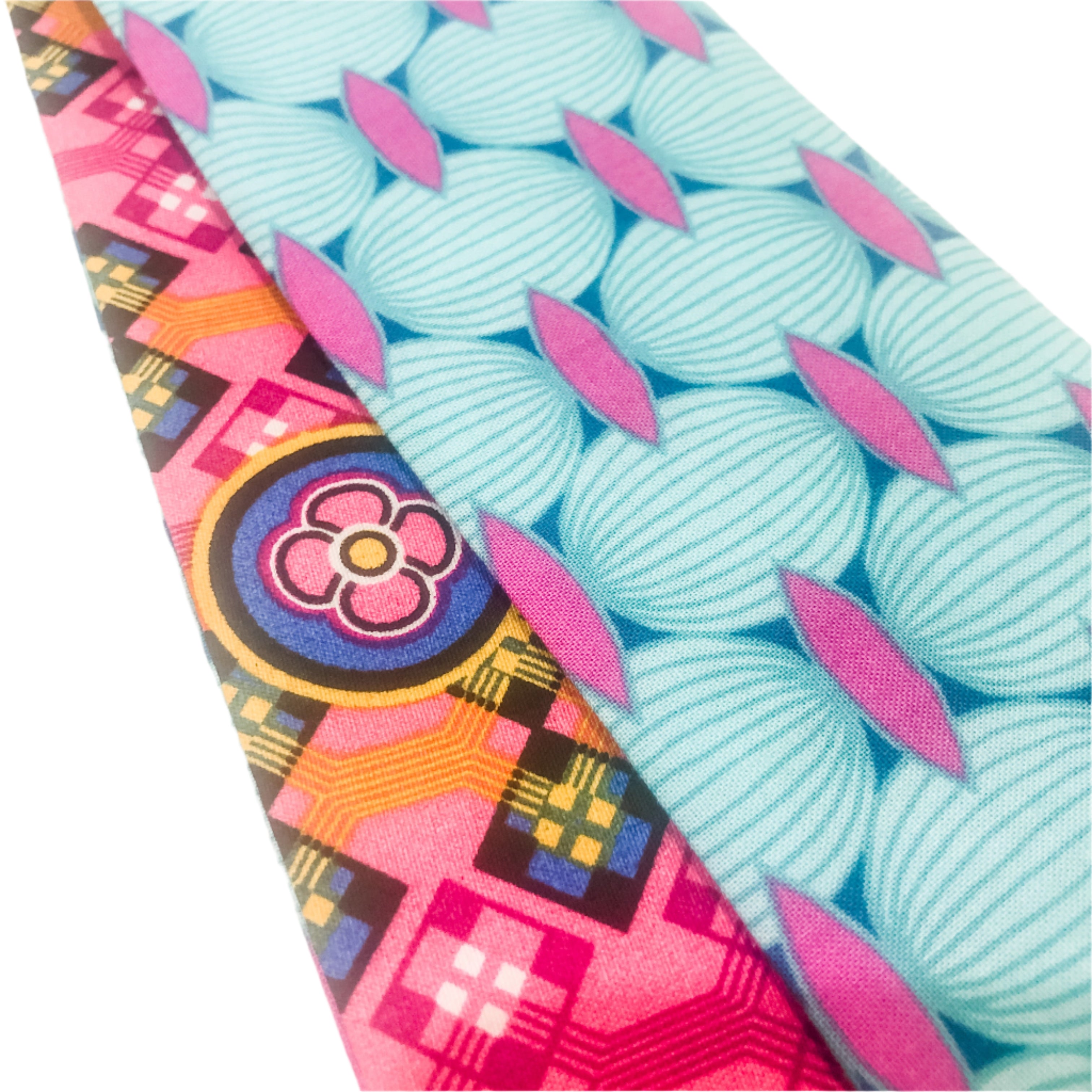 Patterned fabrics laid out on a white background