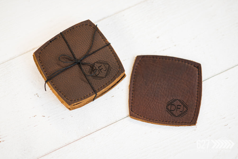 Coasters in a brown leather