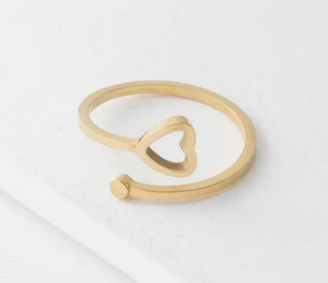 Gold ring with a small heart. Adjustable in sizing.
