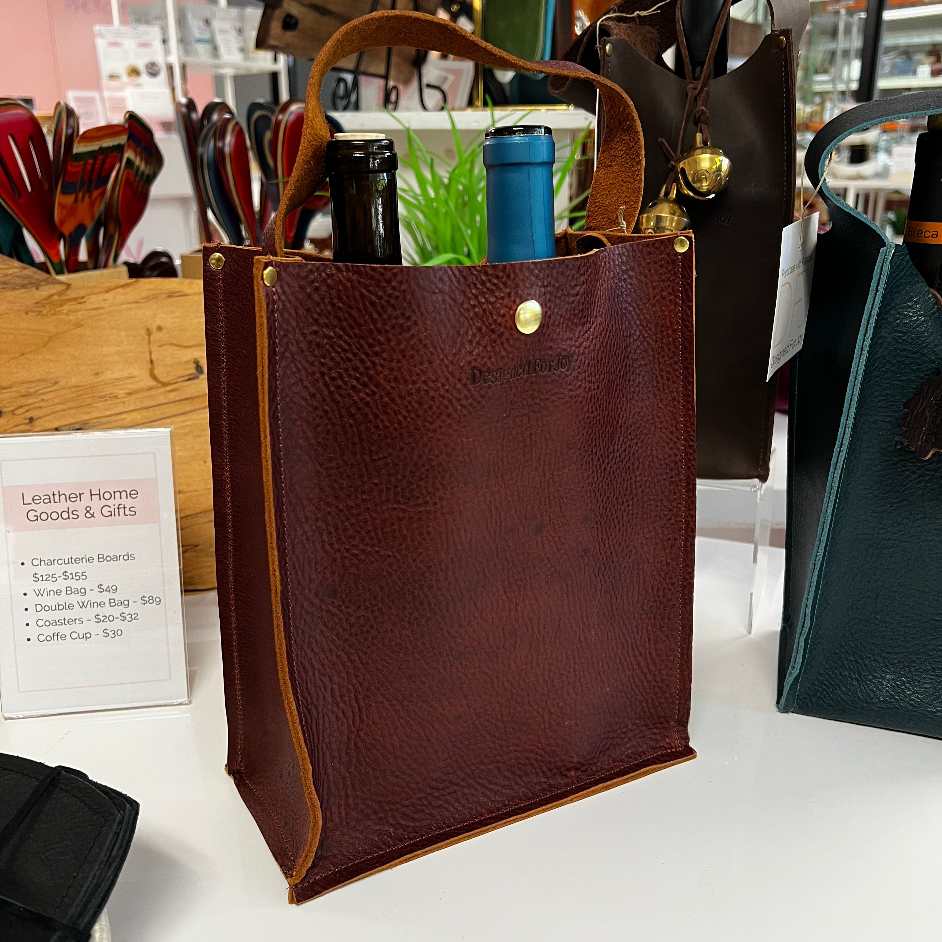 Leather Wine Bottle Tote Bag