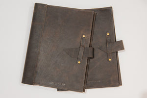 Leather brown composition journal with wide tab closures