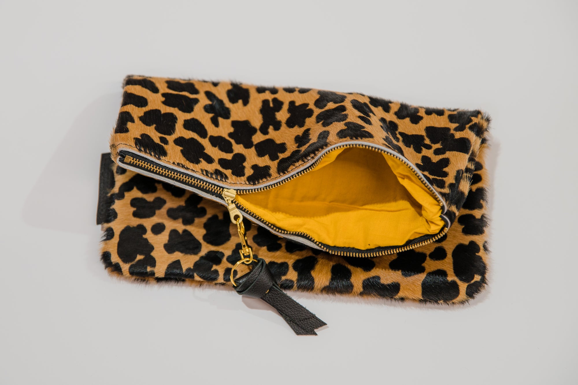 Tan/Black Leopard Hair on Leather Clutch