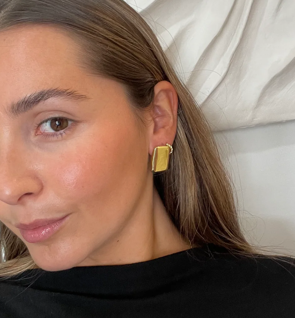 Gold rectangle stud earrings Clearance