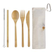 Sustainable wood utensil set with natural colored bag