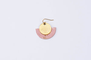 Gold Medallion Half Moon Leather Earrings