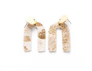 Leather and Gold Arch Earrings