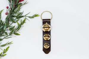 Door hanger with 3 bells on brown leather