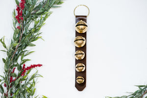 Door hanger with 5 bells on brown leather