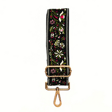 Floral black guitar style purse strap
