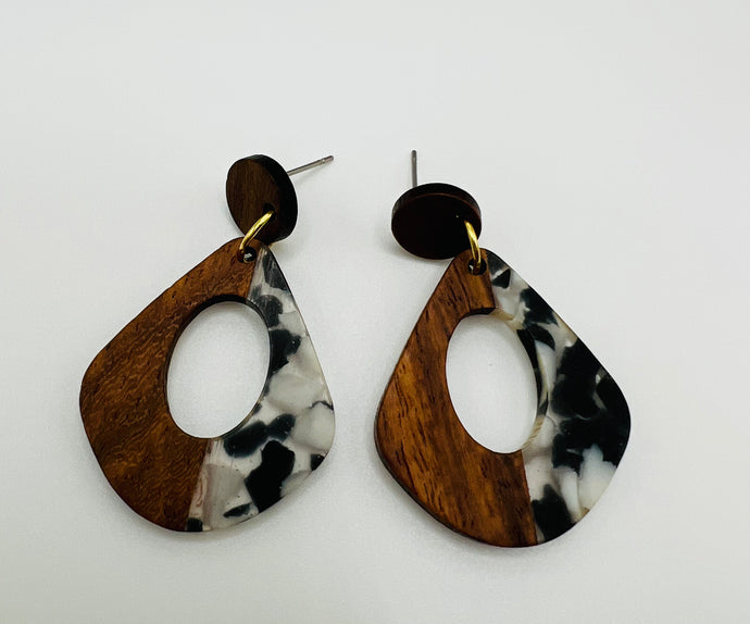 Wood and Resin Pear Drop Earrings