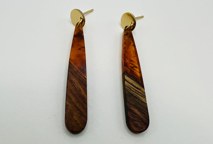 Wood and Resin Medium Bar Earrings