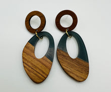 Wood and Resin Oval Tear Drop Earrings