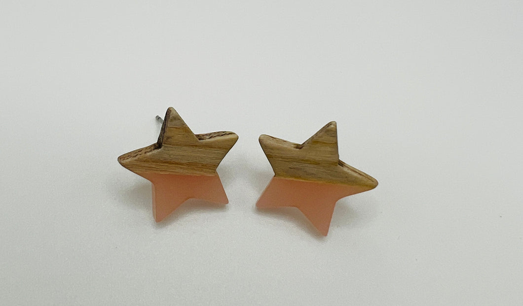 Wood and Resin Star Earrings