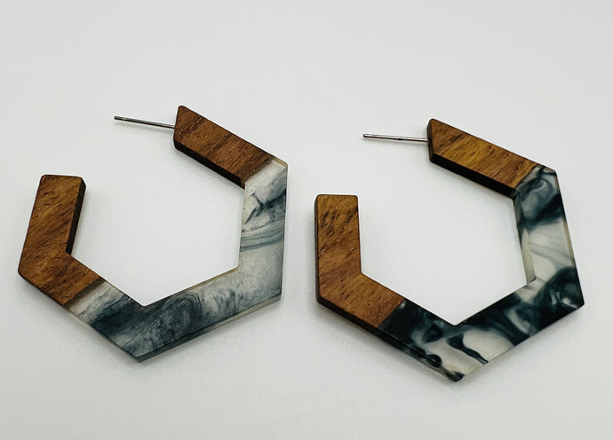 Wood and Resin Hoop Earrings