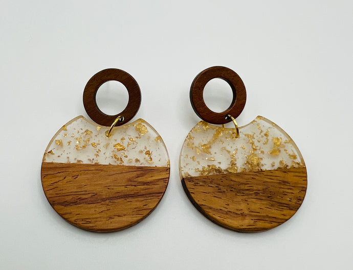 Wood and Resin Circle Earrings