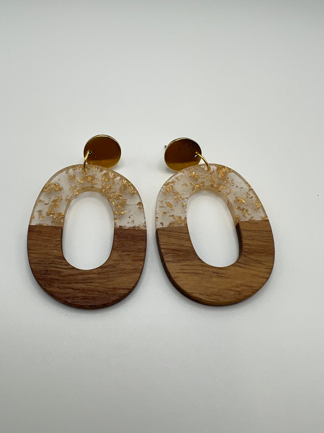 Wood and Resin Oval Drop Earrings
