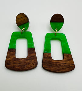 Wood and Resin Geometric Drop Earrings