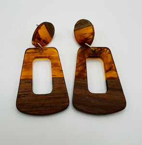 Wood and Resin Geometric Drop Earrings