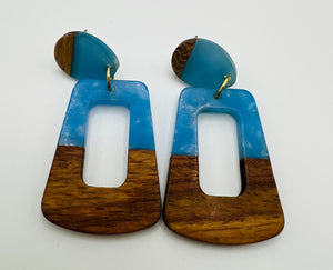 Wood and Resin Geometric Drop Earrings