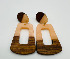 Wood and Resin Geometric Drop Earrings