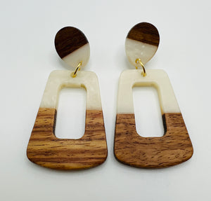 Wood and Resin Geometric Drop Earrings