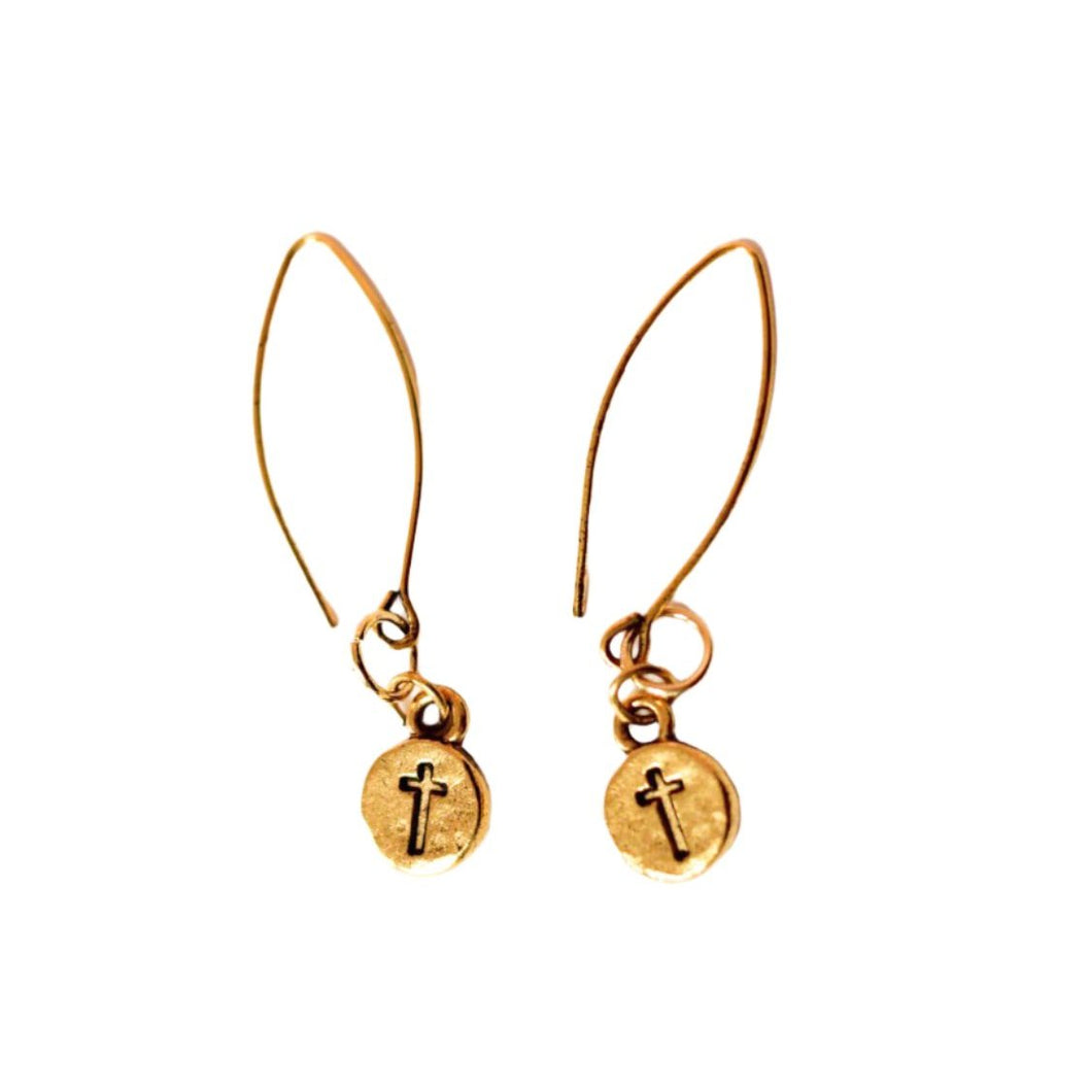 Gold Cross Pendant Earrings