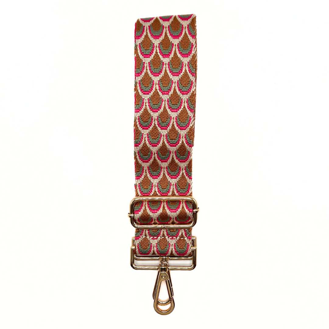 Pink scallop guitar style purse strap