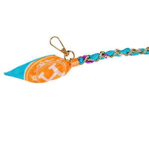 Gold coins with aqua scarf chain.