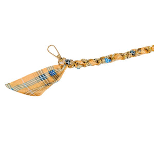 Gold and blue plaid scarf chain.