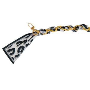 Gray, black leopard print scarf chain.