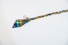Navy, green and gold plaid scarf chain.