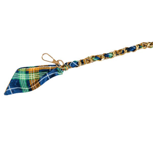 Navy, green and gold plaid scarf chain.