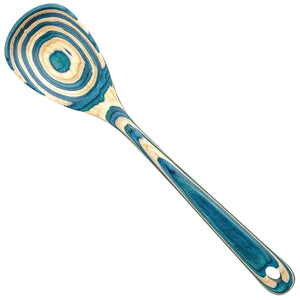 Totally Bamboo birchwood spoon with natural wood and blue colors.
