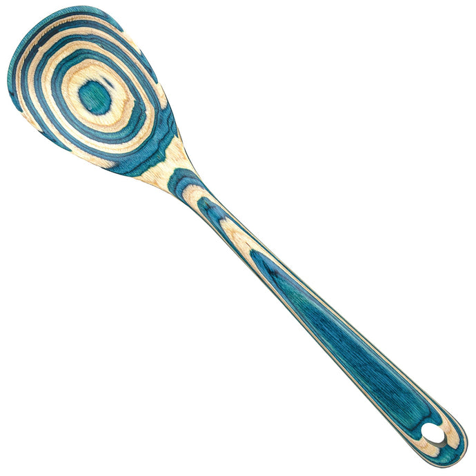 Totally Bamboo birchwood spoon with natural wood and blue colors.