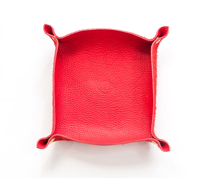 Red leather valet tray 