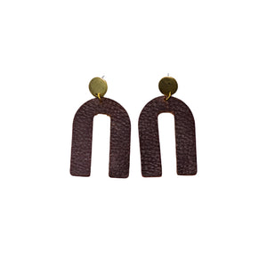 Leather and Gold Arch Earrings