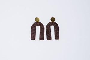 Leather and Gold Arch Earrings