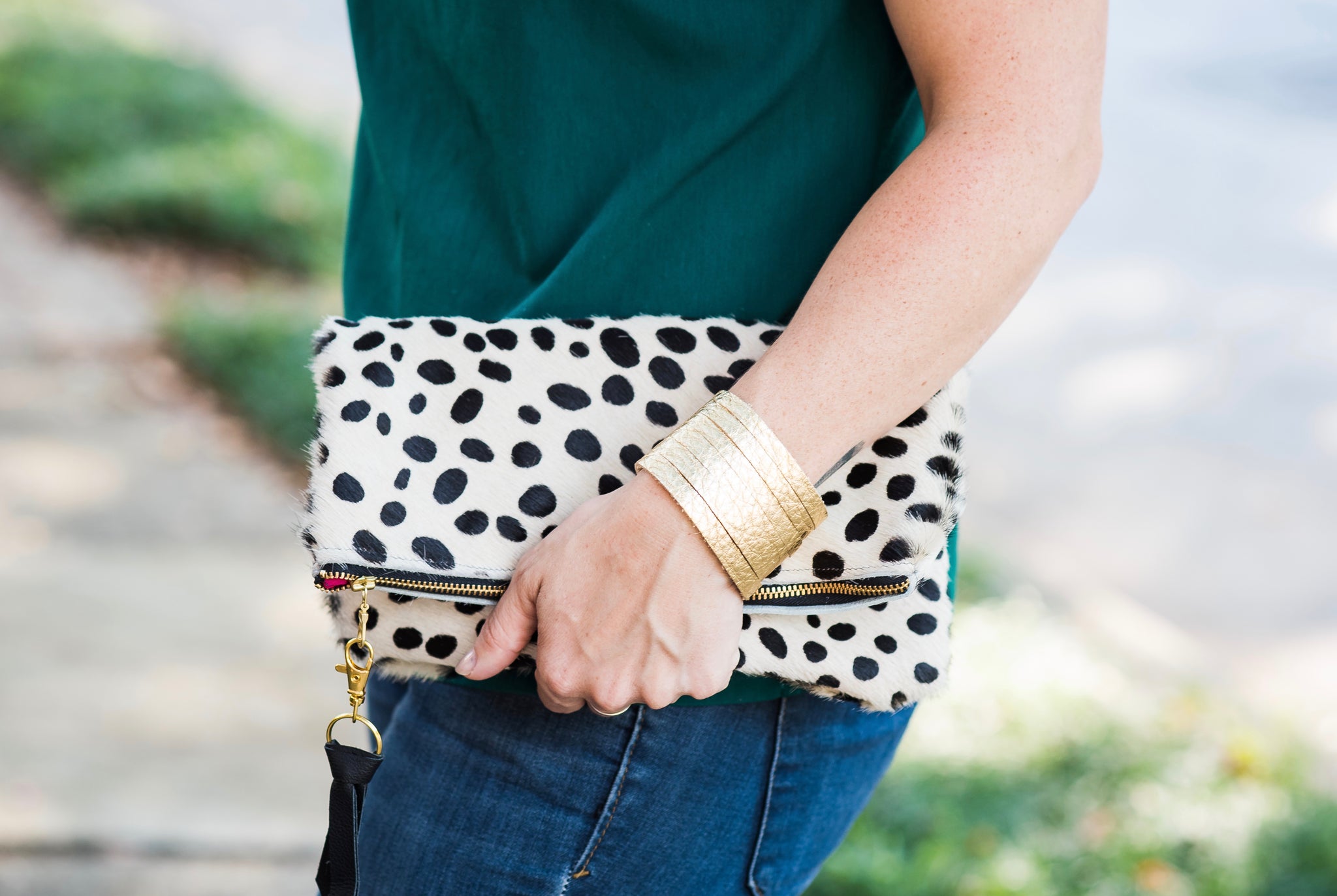 Clare V. Leopard Hair on Foldover Clutch Tan