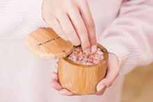 Bamboo salt box with pink himilayan salt