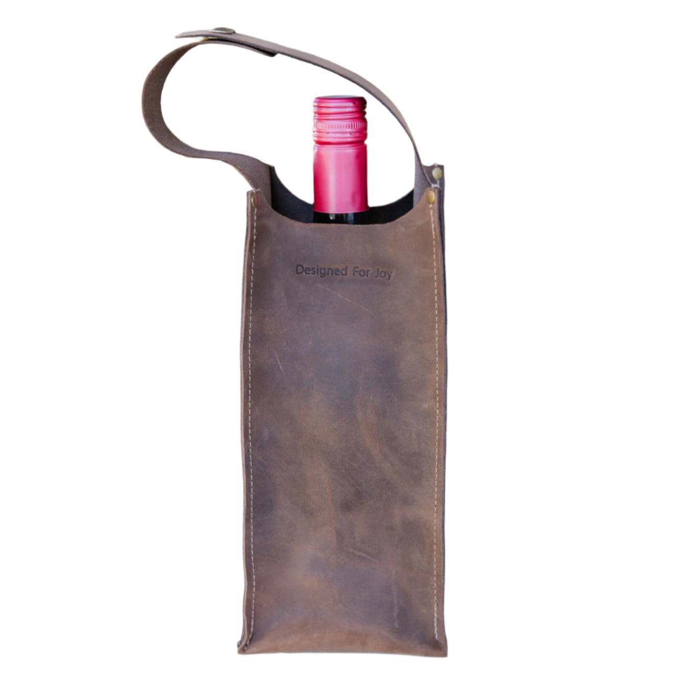 Wine bag in brown leather carries single bottle