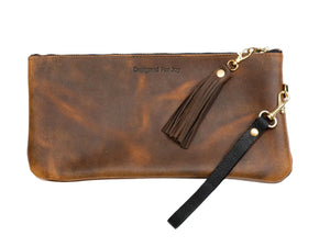 Tracy Clutch, Wristlet with Tassel Blue